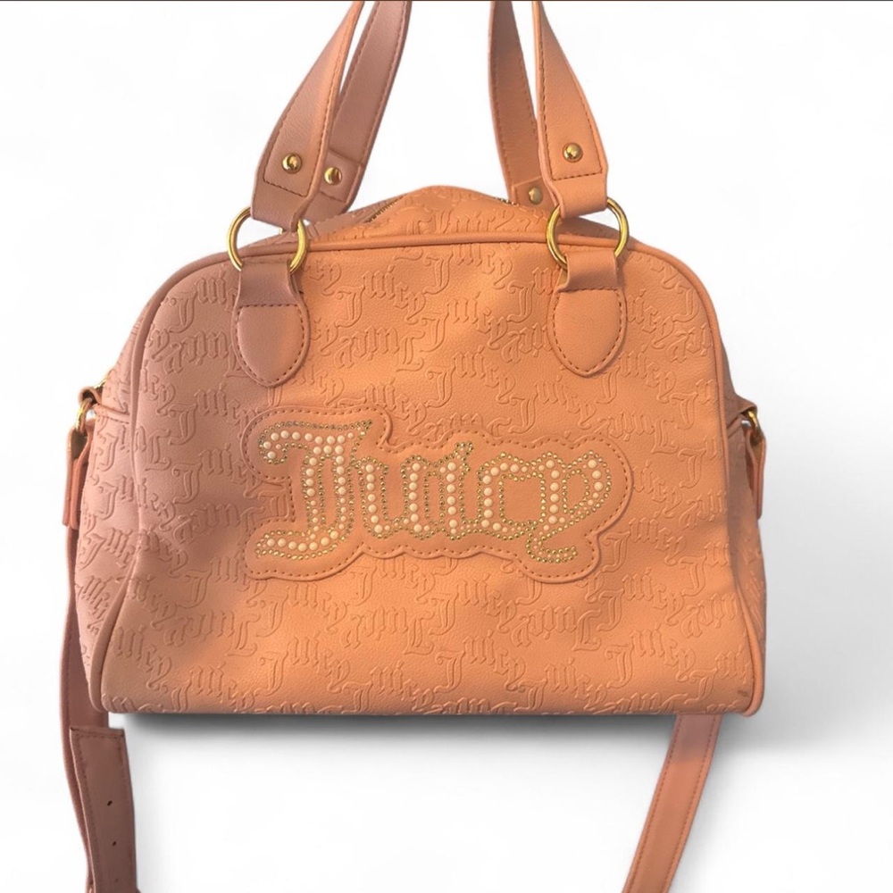 Juicy Couture Pink Embossed Logo Satchel with Stud Accents